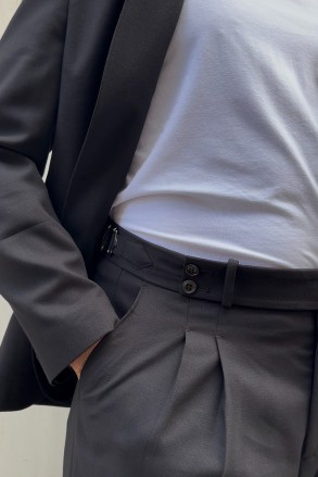 Dokulu Kumaş Siyah Oversize Takım Elbise