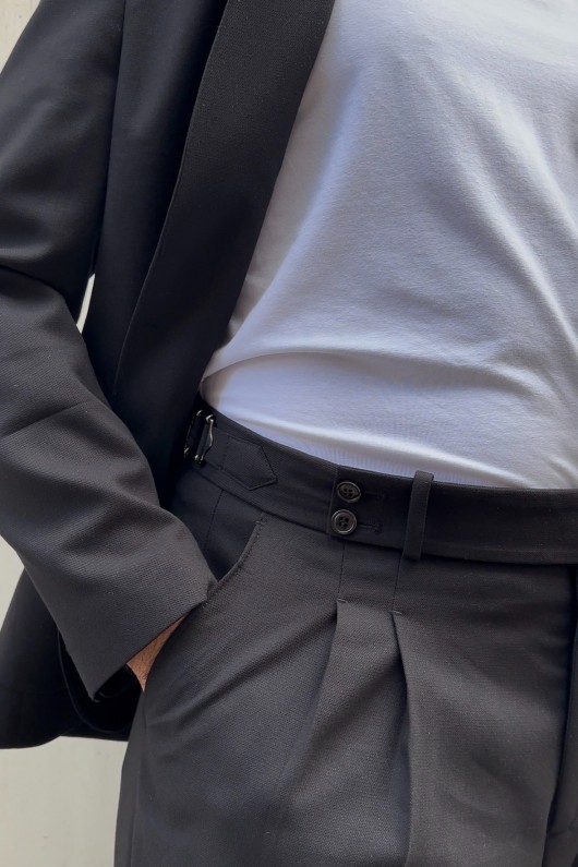 Dokulu Kumaş Siyah Oversize Takım Elbise