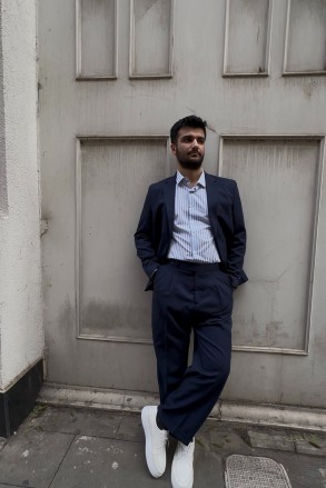 Dokulu Lacivert Oversize Takım Elbise