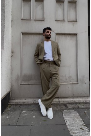 Yeşil Keten Oversize Takım Elbise