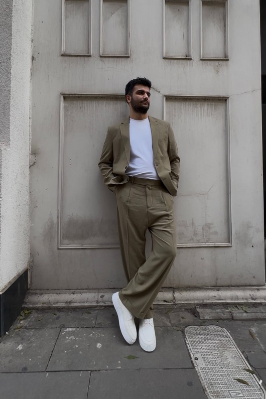 Yeşil Keten Oversize Takım Elbise