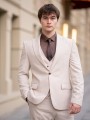 Slimfit Yelekli Bej Takım Elbise